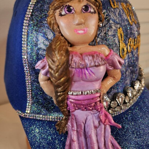 Handmade Baseball Hat - Adjustable - 100% Cotton - Blue and Pink - Sparkles! - Picture 12 of 13